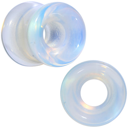 Translucent White Glass Tunnel Plug Set 2G to 1 Inch