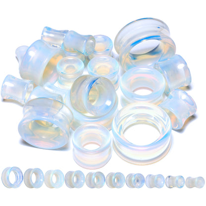Translucent White Glass Tunnel Plug Set 2G to 1 Inch