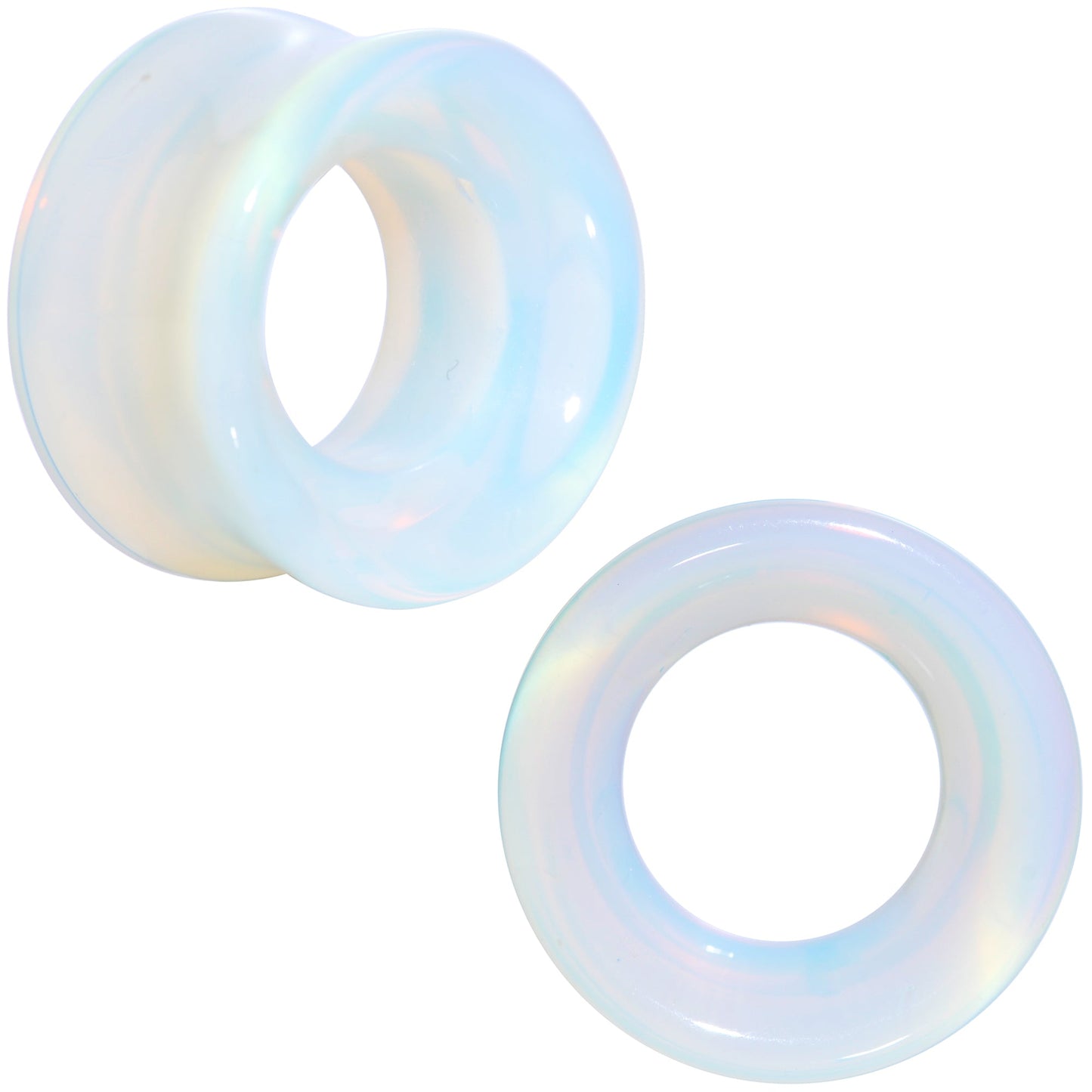 Translucent White Glass Tunnel Plug Set 2G to 1 Inch