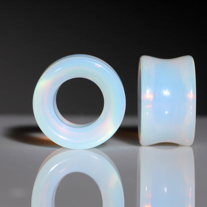 Translucent White Glass Tunnel Plug Set 2G to 1 Inch