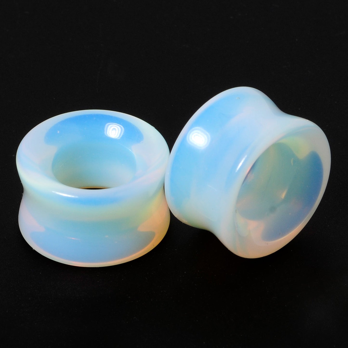 Translucent White Glass Tunnel Plug Set 2G to 1 Inch
