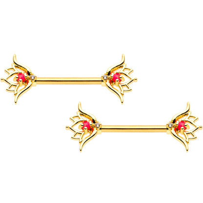 14G 9/16 Clear CZ Gem Lotus Flower Barbell Nipple Ring Set