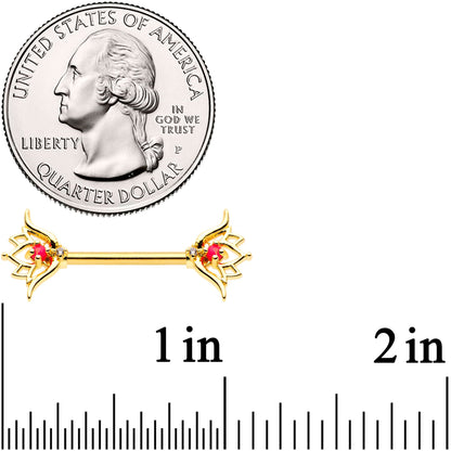 14G 9/16 Clear CZ Gem Lotus Flower Barbell Nipple Ring Set