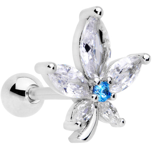 16G 1/4 Clear Blue CZ Gem Marijuana Leaf Labret Monroe Tragus