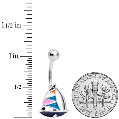 Black Gem White Pink Teal Nautical Sailboat Belly Ring
