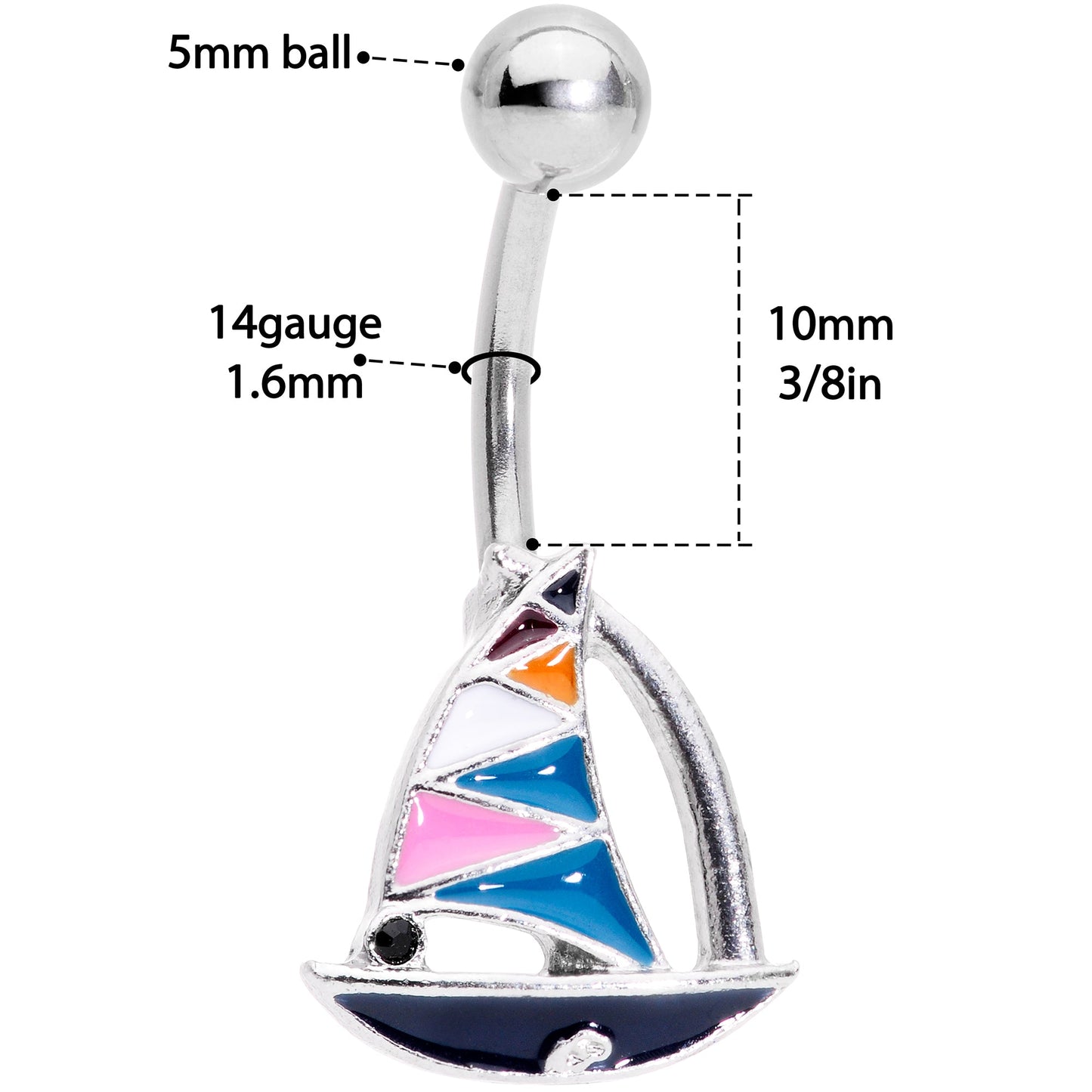 Black Gem White Pink Teal Nautical Sailboat Belly Ring