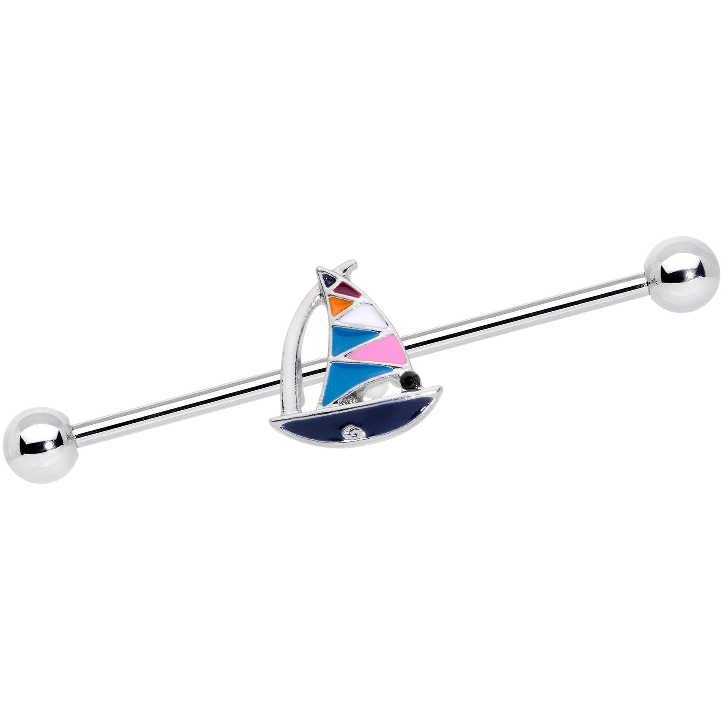 14G Black Gem Pink Teal Nautical Sailboat Industrial Barbell 38mm