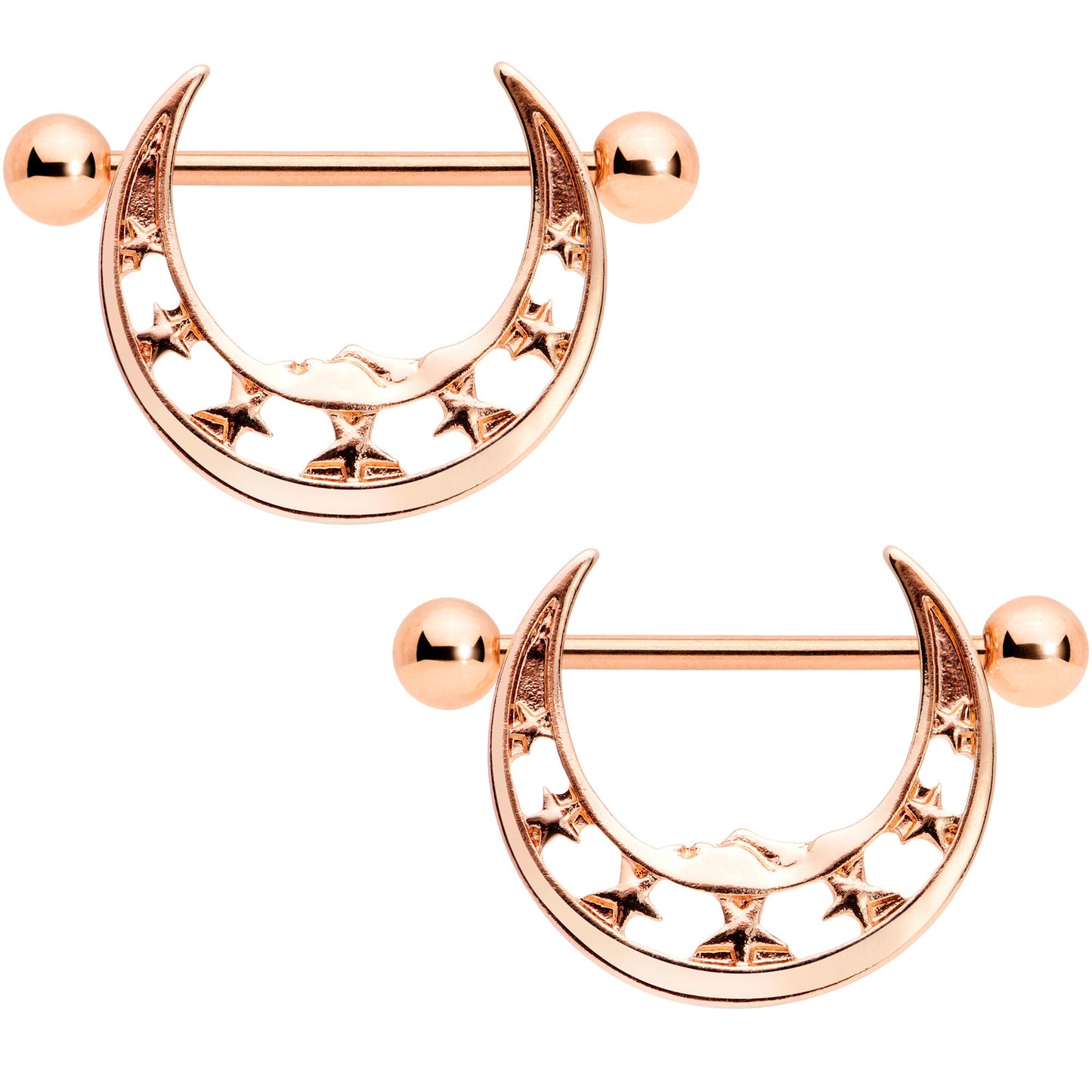 14G 9/16 Rose Gold Tone Man in the Moon Nipple Shield Set