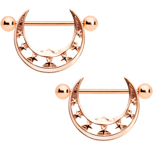 14G 9/16 Rose Gold Tone Man in the Moon Nipple Shield Set