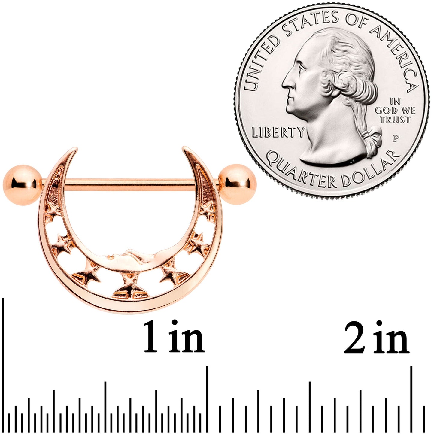14G 9/16 Rose Gold Tone Man in the Moon Nipple Shield Set