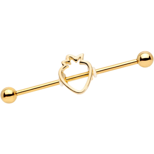 14G Gold Tone Summer Strawberry Industrial Barbell 38mm