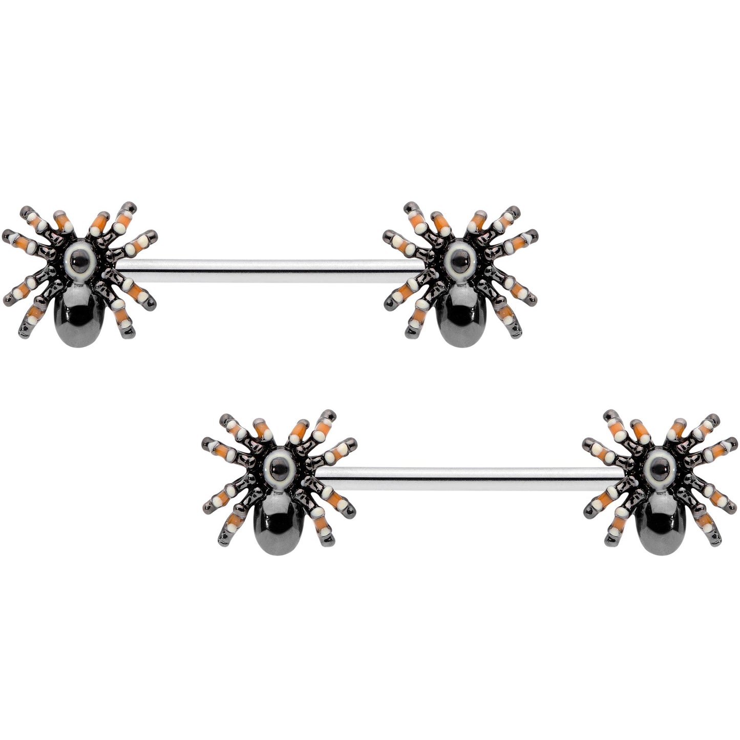 14G 5/8 Tarantula Spider Halloween Barbell Nipple Ring Set