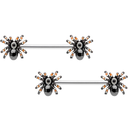 14G 5/8 Tarantula Spider Halloween Barbell Nipple Ring Set