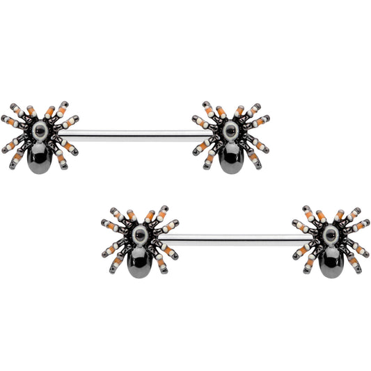 14G 5/8 Tarantula Spider Halloween Barbell Nipple Ring Set