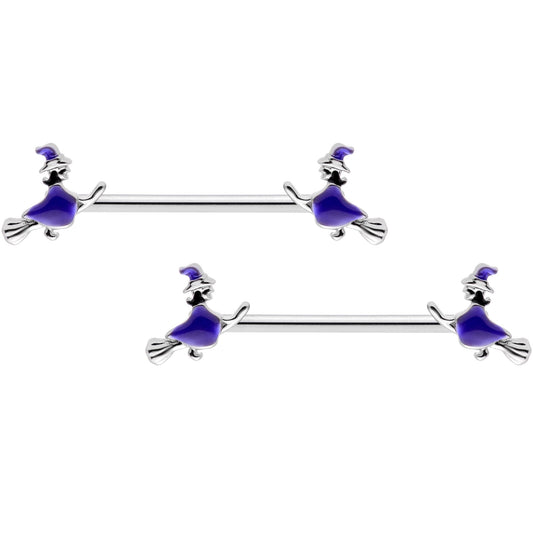 14G 5/8  Blue Spooky Halloween Witch Barbell Nipple Ring Set