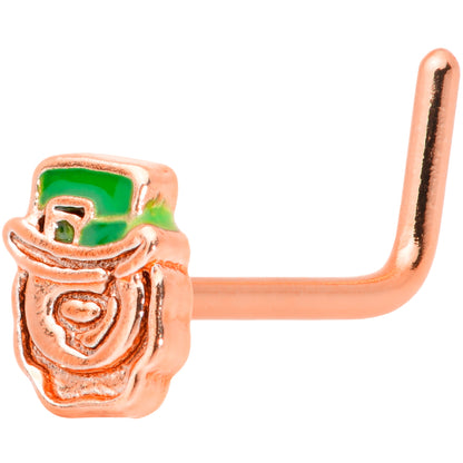 20G 5/16 Green Rose Gold Tone Lucky Leprechaun L Shaped Nose Ring