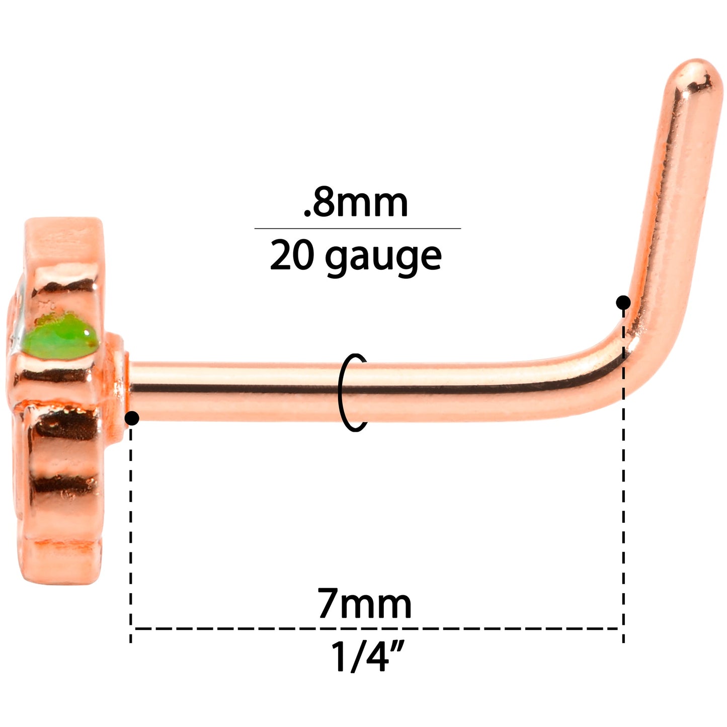 20G 5/16 Green Rose Gold Tone Lucky Leprechaun L Shaped Nose Ring