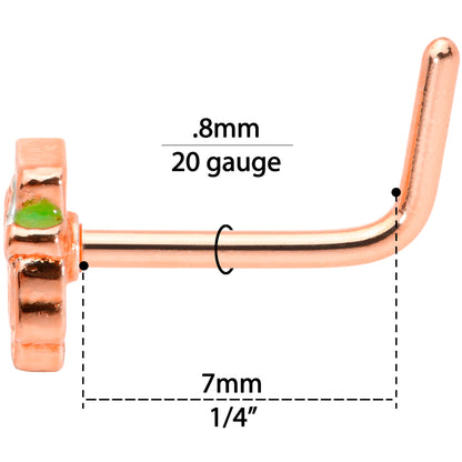 20G 5/16 Green Rose Gold Tone Lucky Leprechaun L Shaped Nose Ring