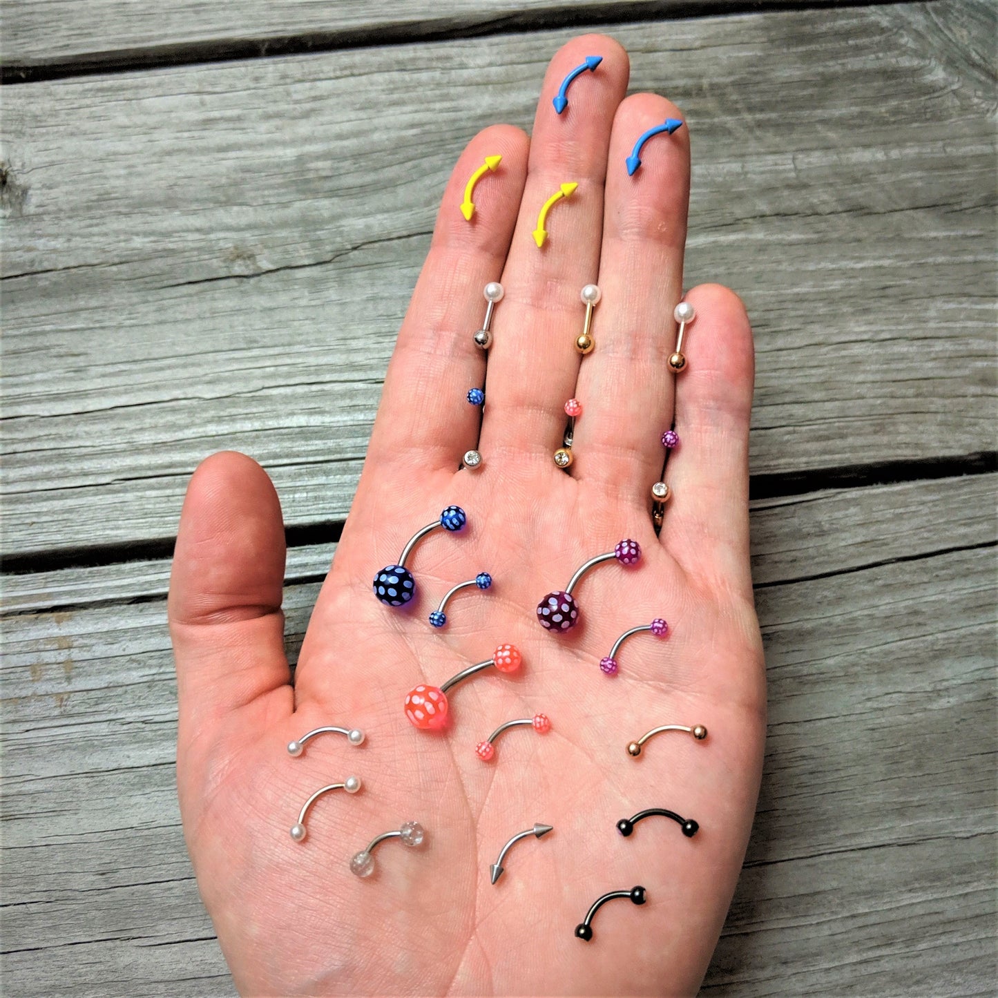 16G 1/4 Blue Polka Dot UV Reactive Acrylic Ball Labret Tragus