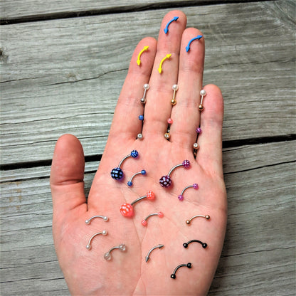 16G 1/4 Blue Polka Dot UV Reactive Acrylic Ball Labret Tragus