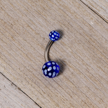 Blue White Polka Dot UV Reactive Acrylic Ball Belly Ring