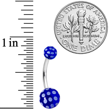 Blue White Polka Dot UV Reactive Acrylic Ball Belly Ring