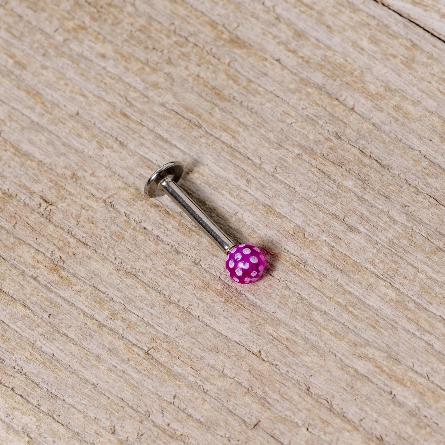 16G 1/4 Purple Polka Dot UV Reactive Acrylic Ball Labret Tragus