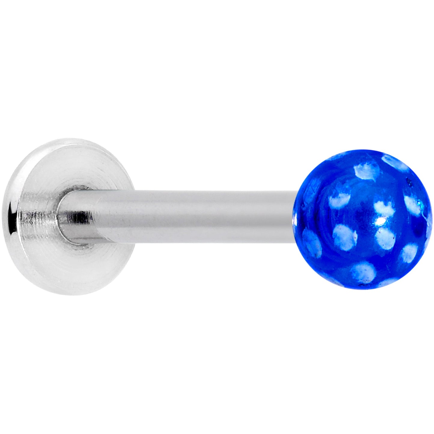 16G 1/4 Blue Polka Dot UV Reactive Acrylic Ball Labret Tragus