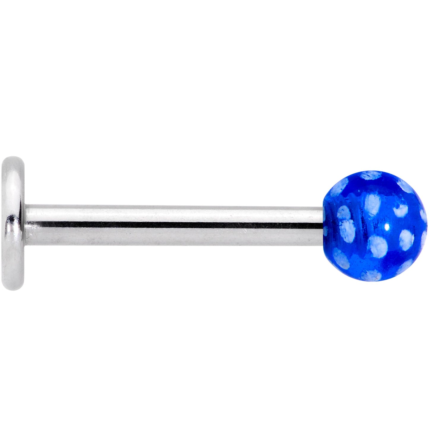 16G 1/4 Blue Polka Dot UV Reactive Acrylic Ball Labret Tragus