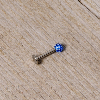 16G 1/4 Blue Polka Dot UV Reactive Acrylic Ball Labret Tragus