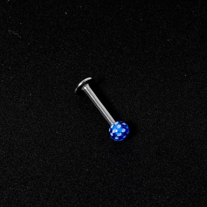 16G 1/4 Blue Polka Dot UV Reactive Acrylic Ball Labret Tragus
