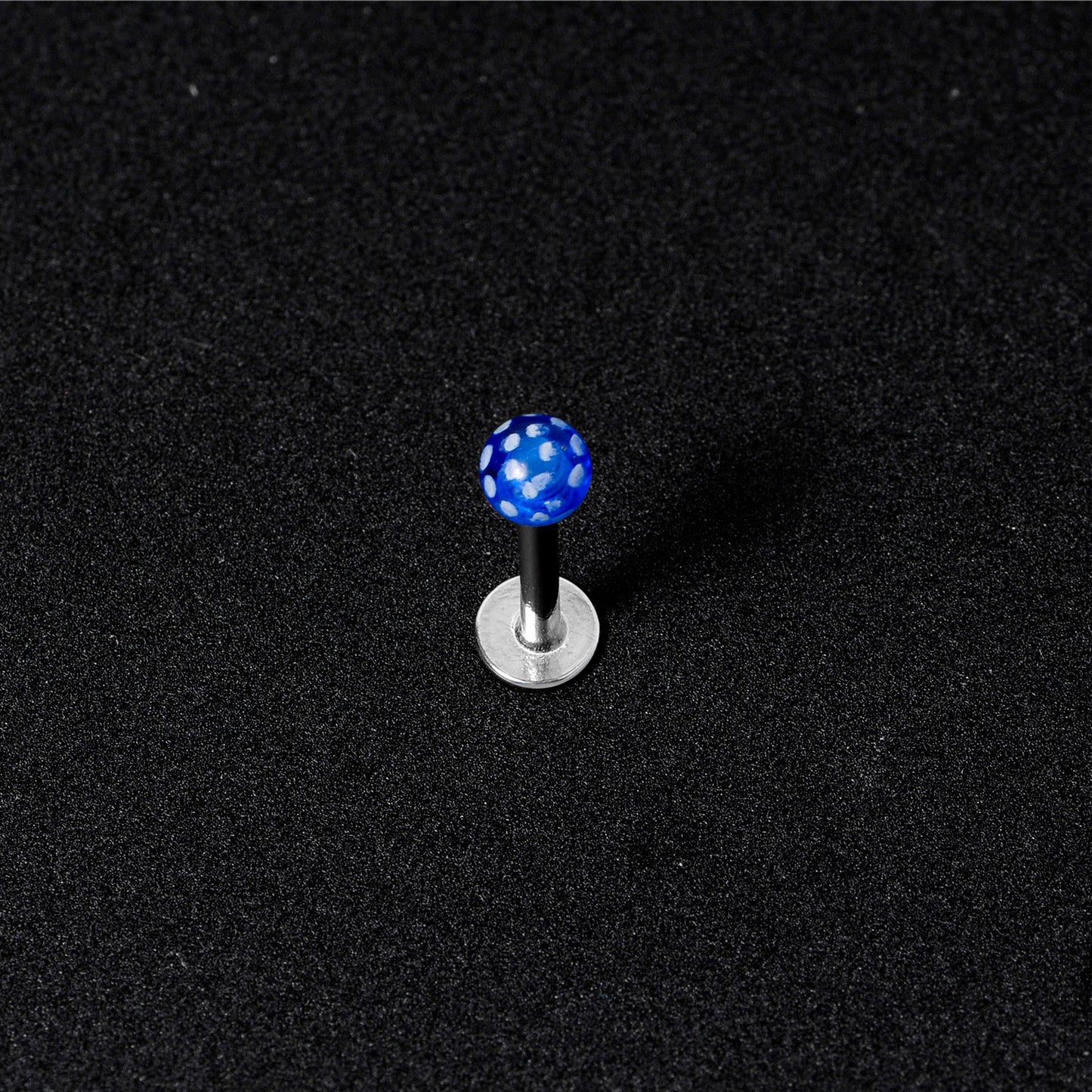 16G 1/4 Blue Polka Dot UV Reactive Acrylic Ball Labret Tragus