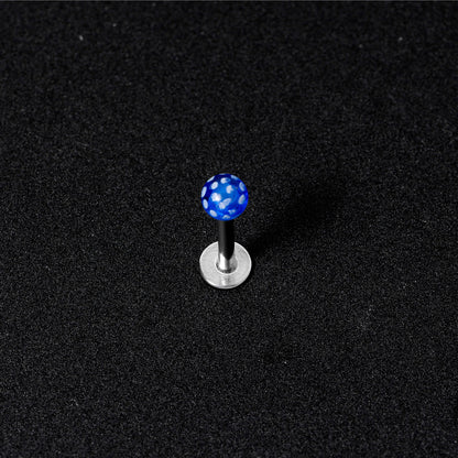 16G 1/4 Blue Polka Dot UV Reactive Acrylic Ball Labret Tragus
