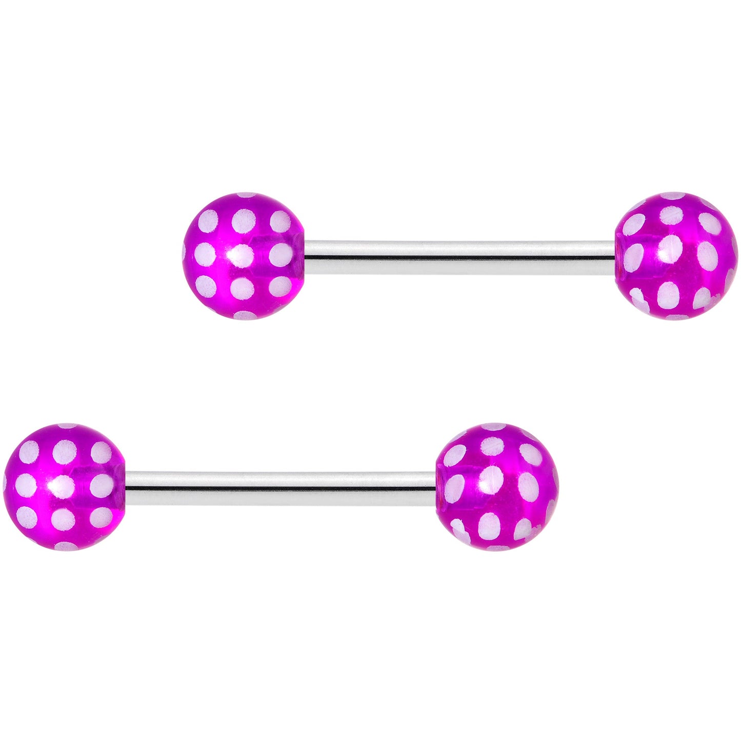 14G 9/16 Purple White Polka Dot UV Ball Barbell Nipple Ring Set