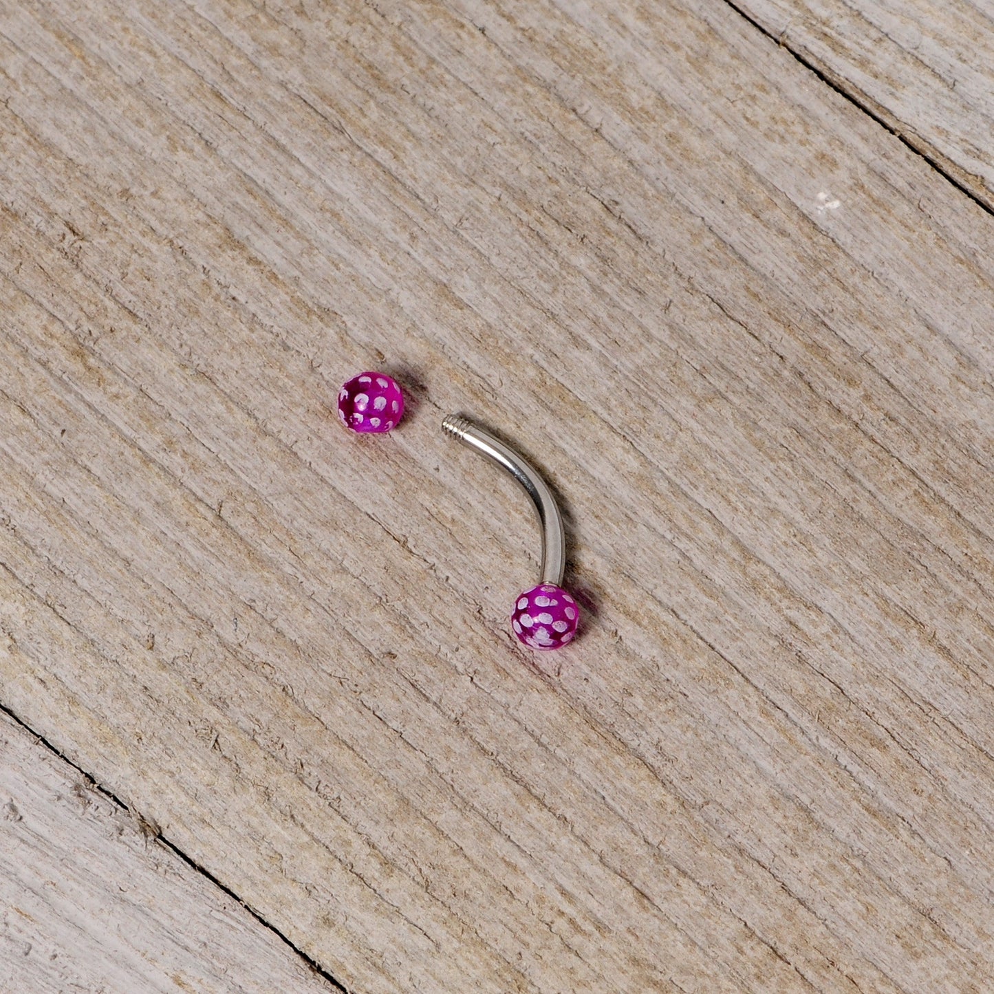 16G 5/16 Purple Polka Dot UV Reactive Acrylic Ball Curved Barbell