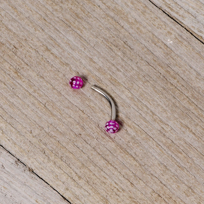 16G 5/16 Purple Polka Dot UV Reactive Acrylic Ball Curved Barbell
