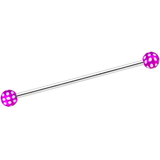 14G Purple White Polka Dot UV Industrial Barbell 38mm