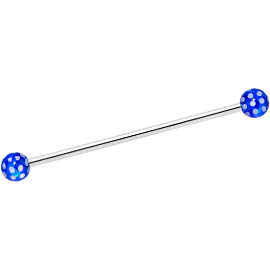 14G Blue White Polka Dot UV Industrial Barbell 38mm