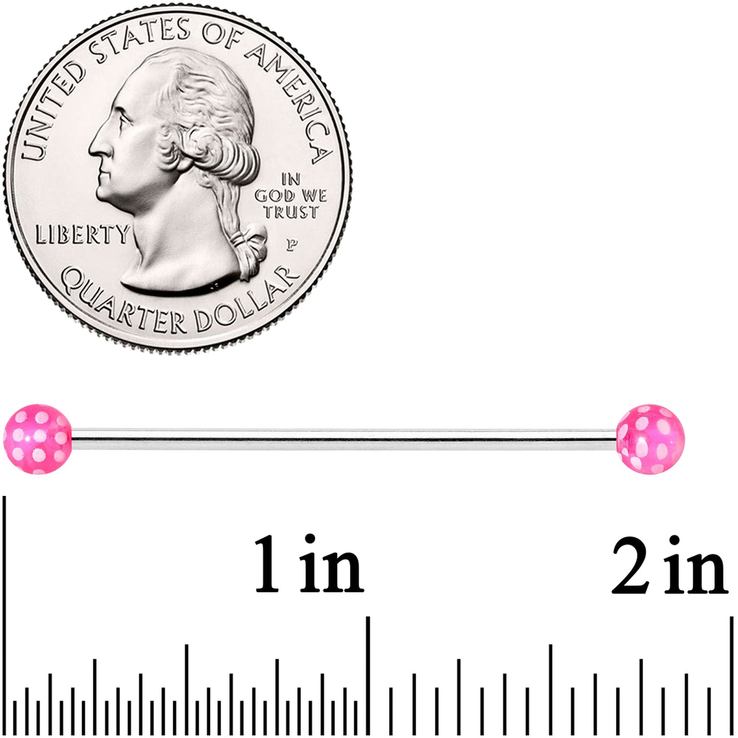 14G Pink White Polka Dot UV Industrial Barbell 38mm