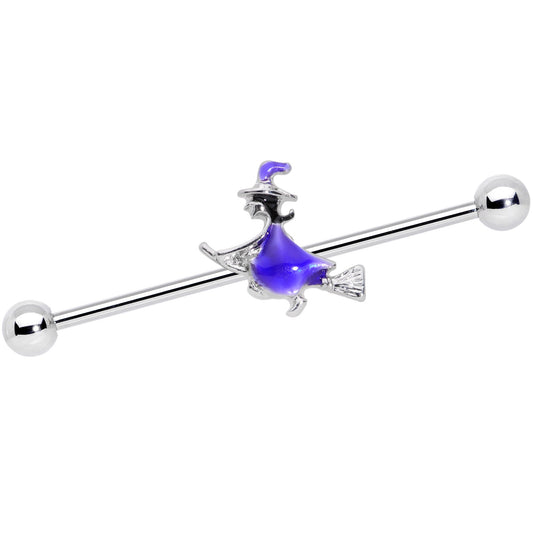 14G Blue Spooky Halloween Witch Industrial Barbell 38mm