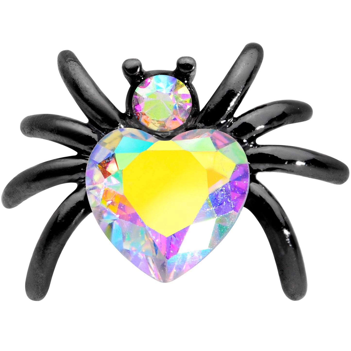 16G 1/4 Aurora Gem Black Heart Spider Cartilage Tragus