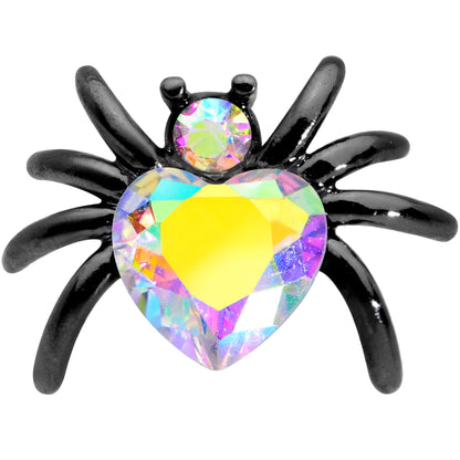 16G 1/4 Aurora Gem Black Heart Spider Cartilage Tragus