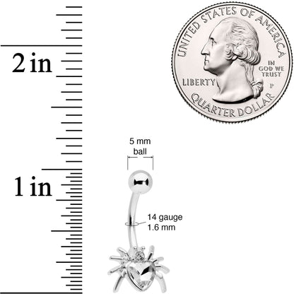 Clear Gem Halloween Heart Spider Belly Ring