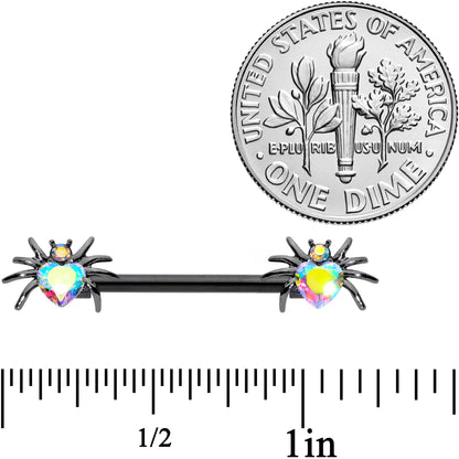 14G 5/8 Aurora Gem Sexy Heart Spider Barbell Nipple Ring Set