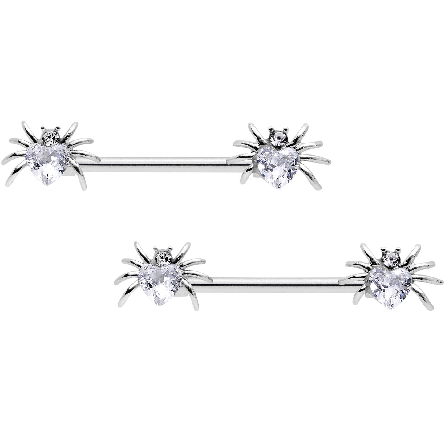 14G 5/8 Clear Gem Sexy Heart Spider Barbell Nipple Ring Set