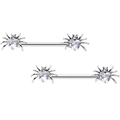 14G 5/8 Clear Gem Sexy Heart Spider Barbell Nipple Ring Set