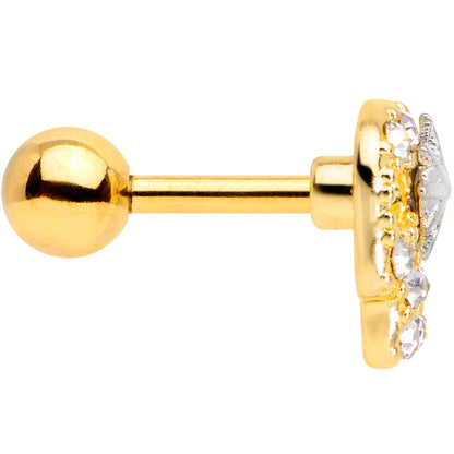 16G 1/4 Clear Gem Gold Tone Star Skull Cartilage Tragus Earring