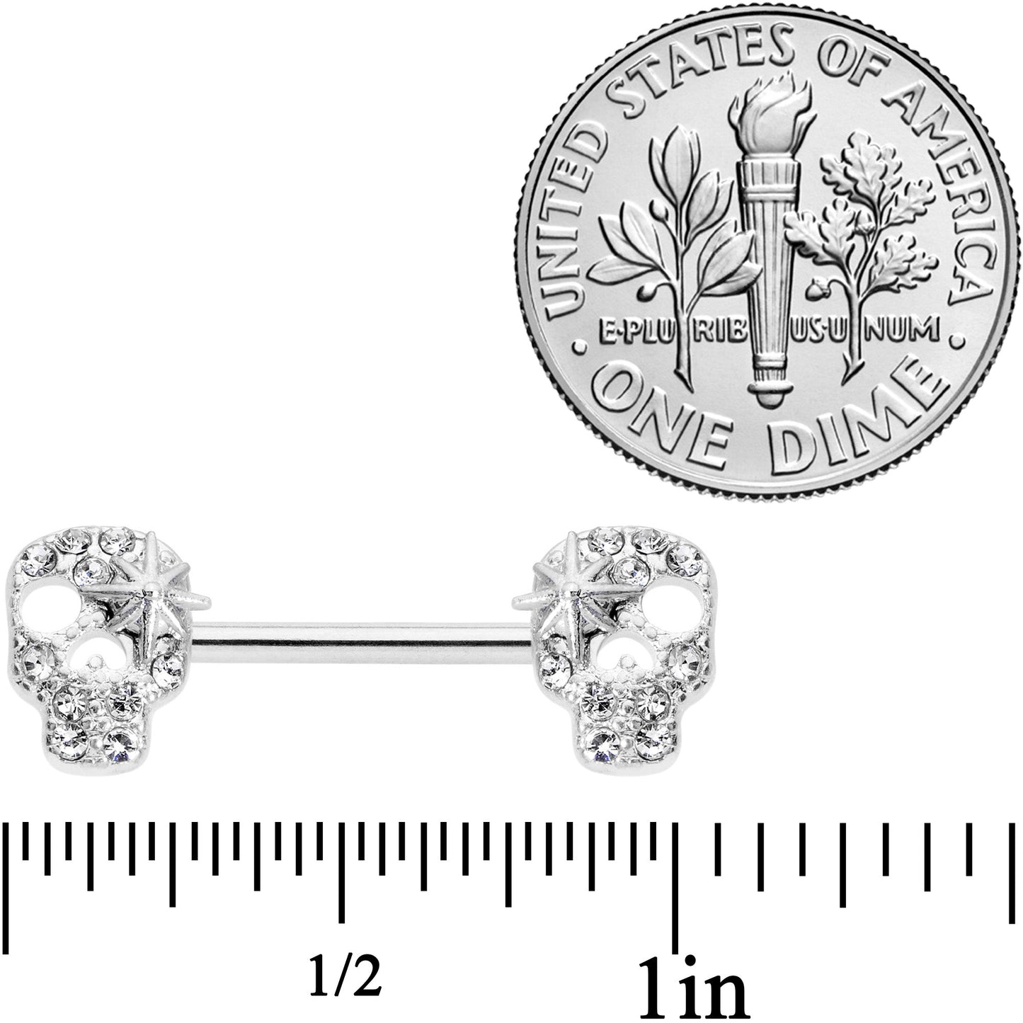 14G 9/16 Clear Gem Star Skull Barbell Nipple Ring Set
