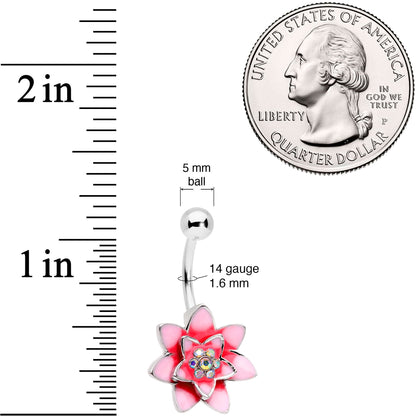Aurora Gem Pink Red Rose Flower Belly Ring