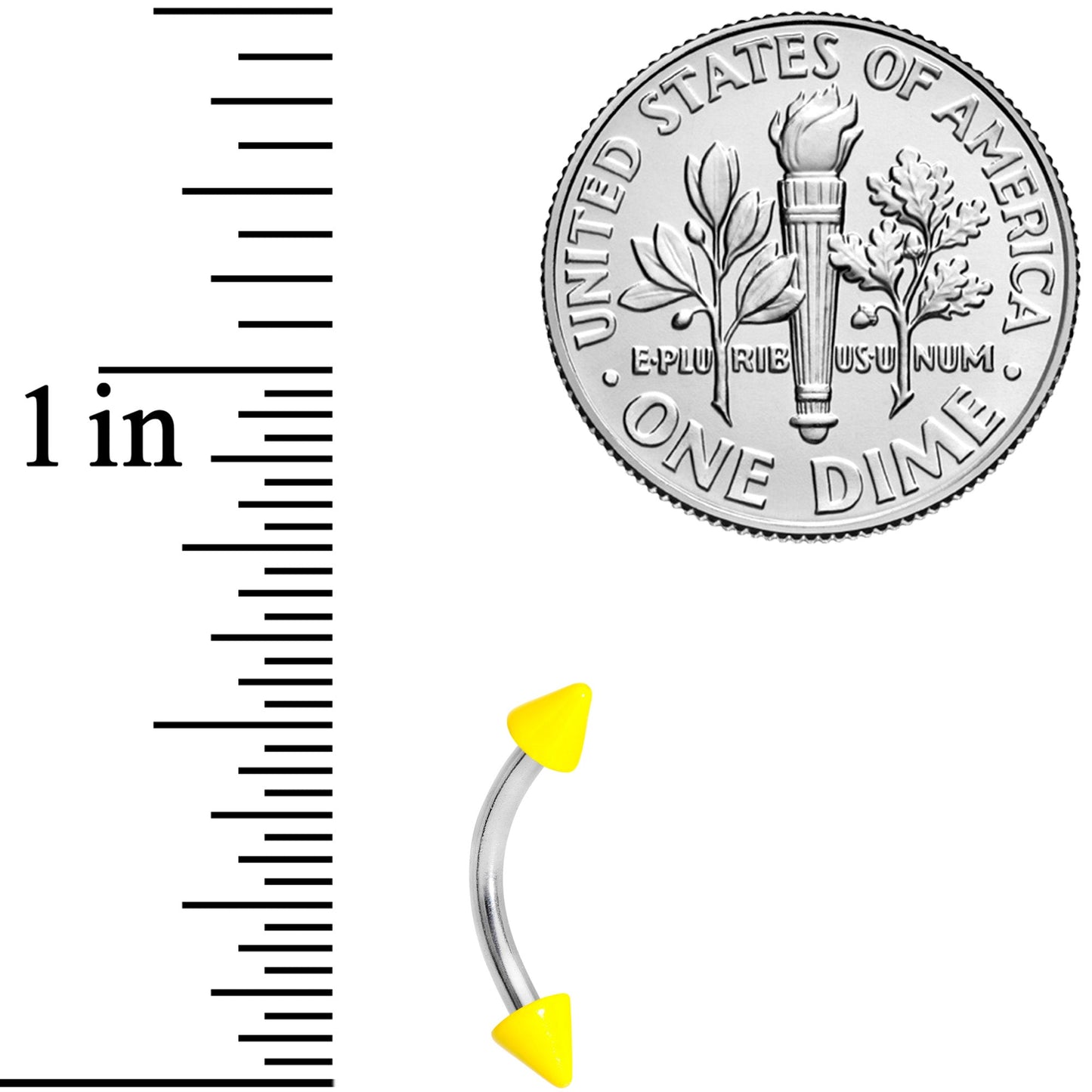 16G 5/16 Yellow Glow in the Dark Cone End Curved Eyebrow Ring